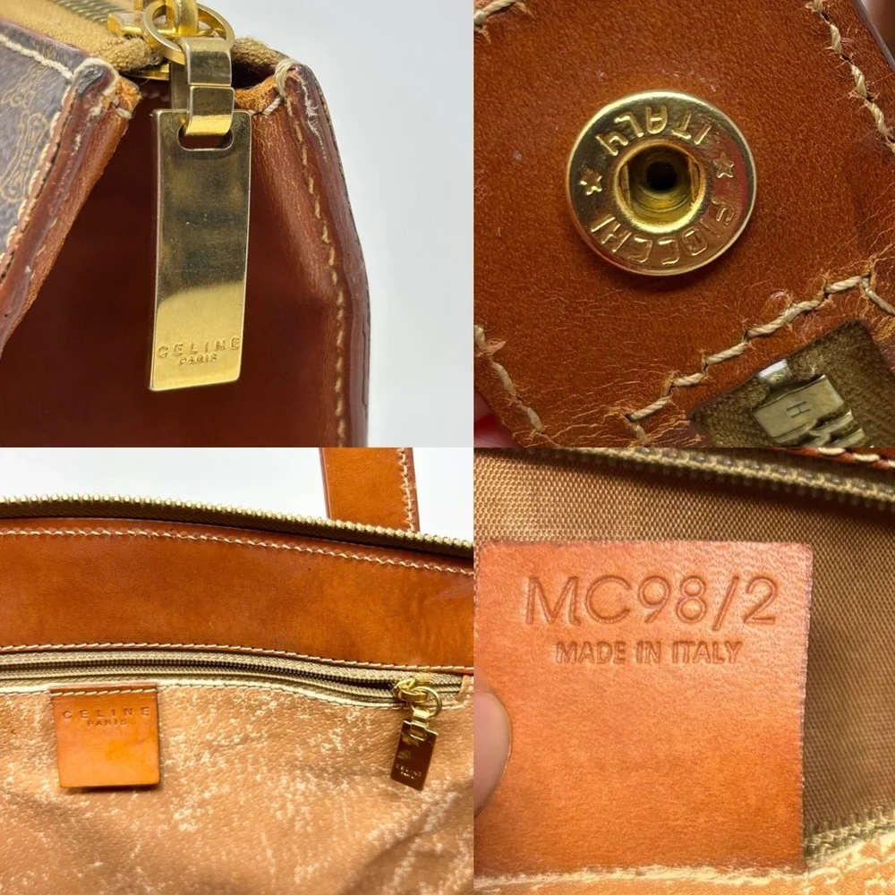 Vintage Céline Macadam Triomphe Monogram Tote Bag Brown Tan Leather 1990s - Picture 14 of 16